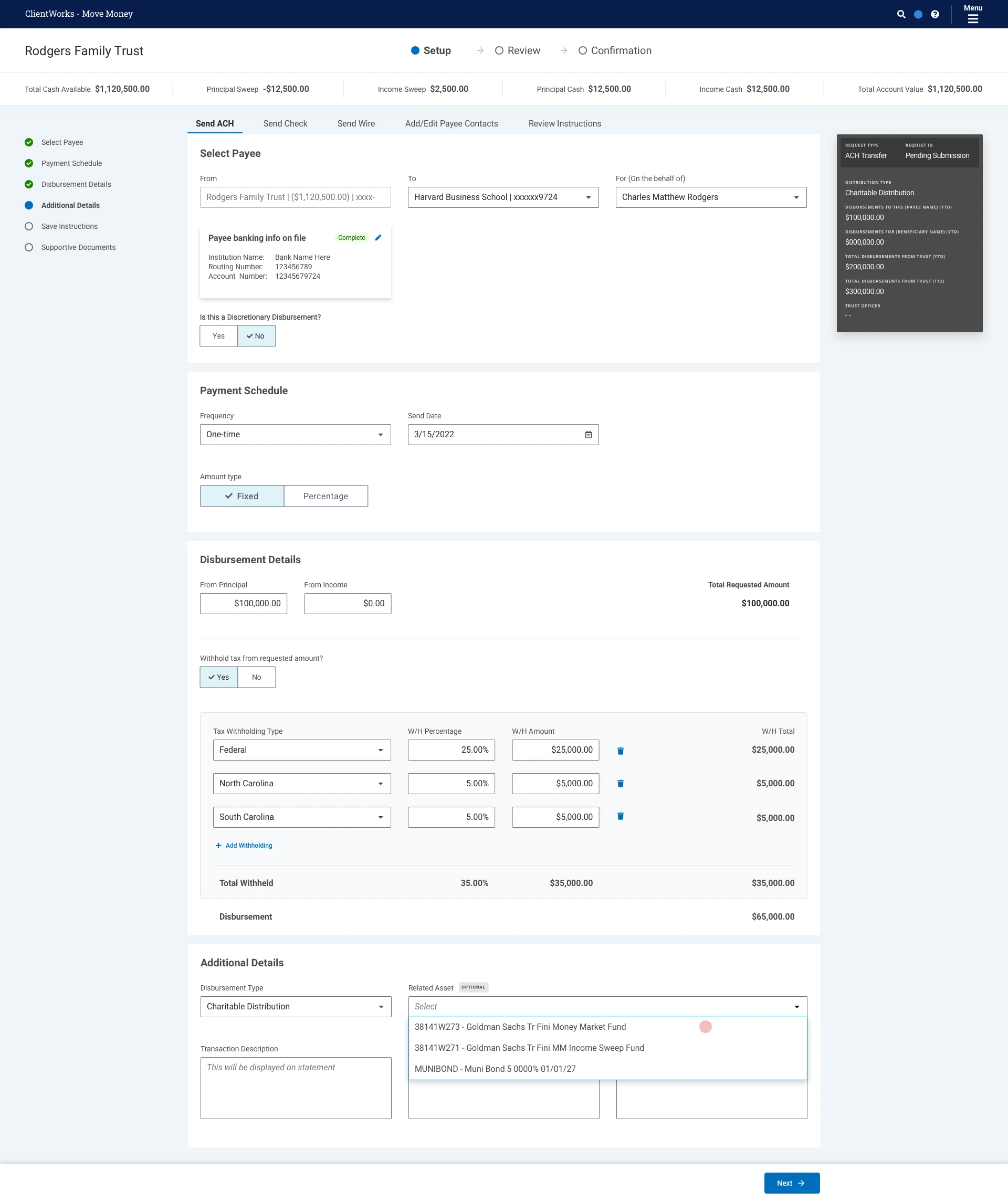 High-fidelity Move Money request form