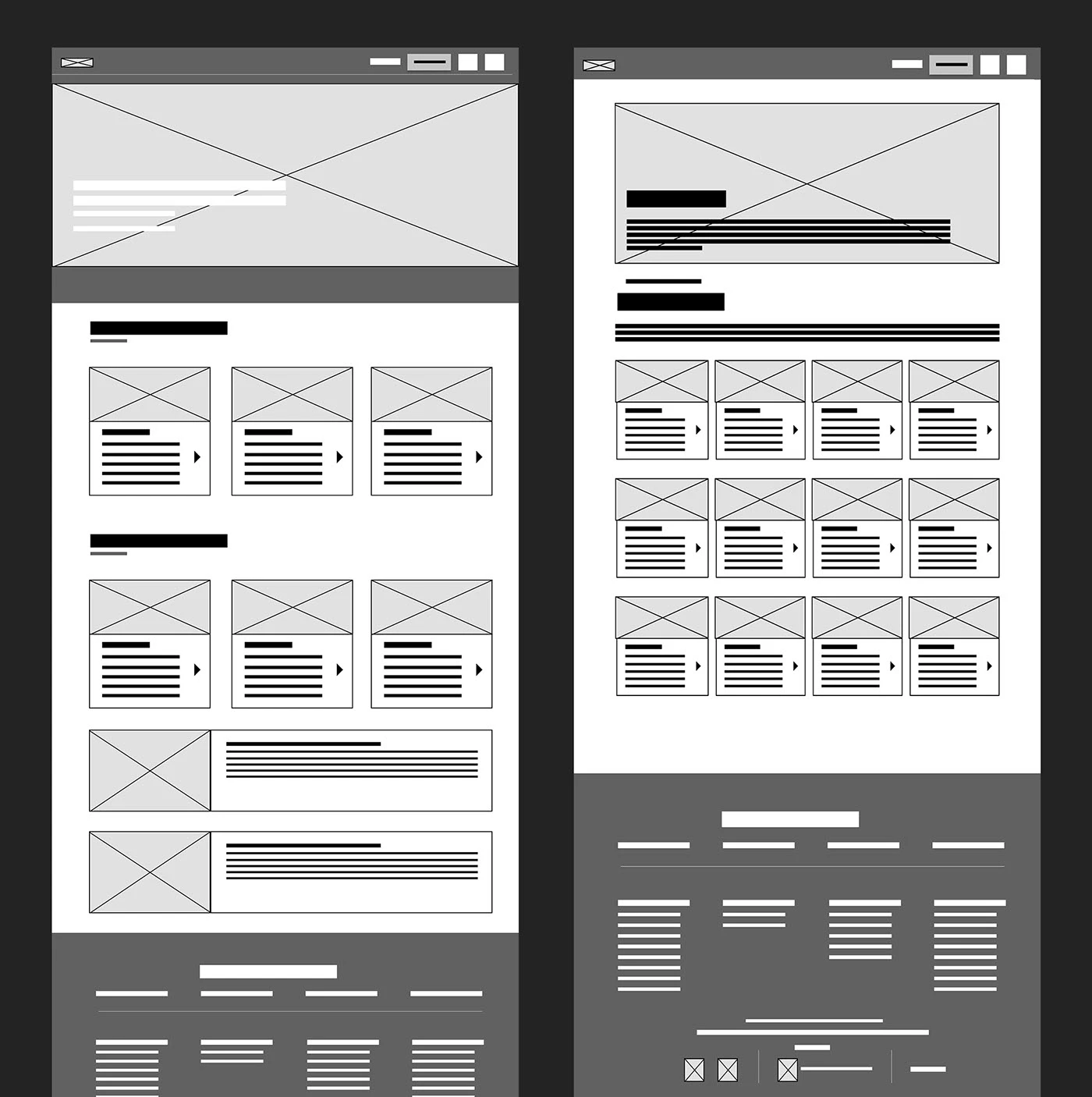 Low-fidelity wireframes for navigation and browse flow