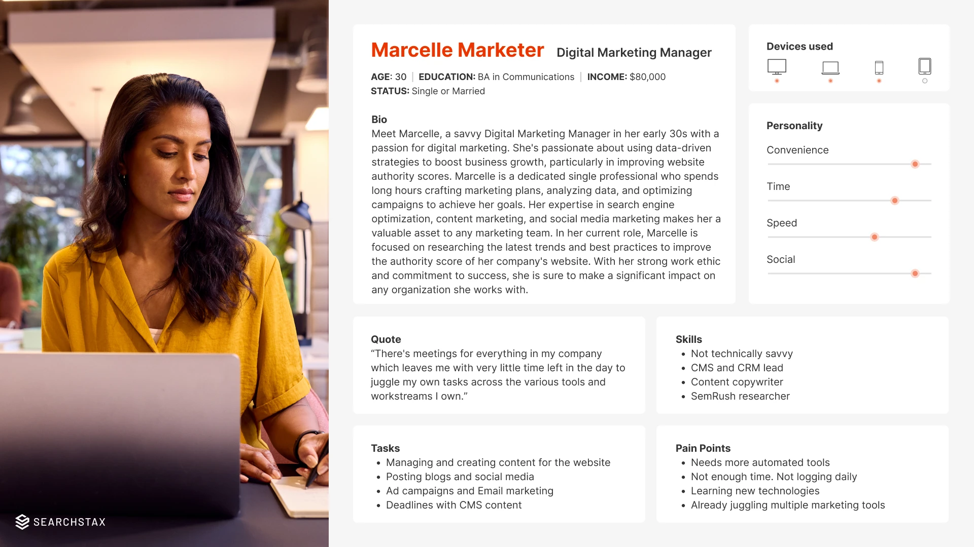 Persona detail: Marcelle, digital marketing manager